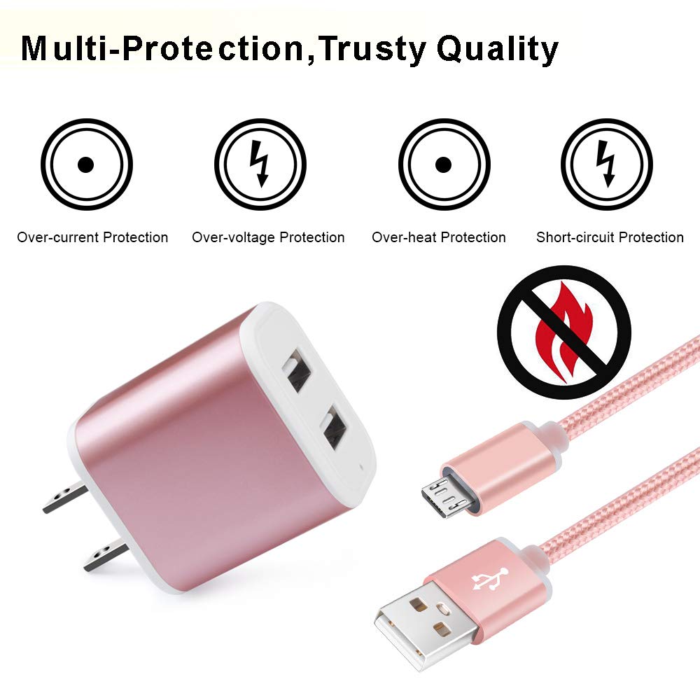 Wall Charger, Micro USB Cable, 2.1A Dual Port USB Wall Charger Cube Fast Charging Block with 2Pack 6ft Android Charging Cord for Samsung Galaxy S6 S7