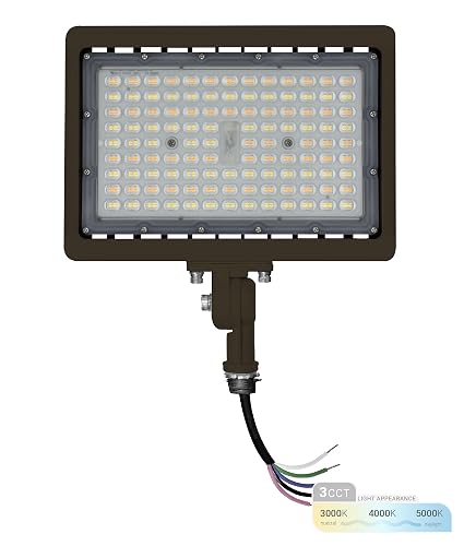 NUWATT 90W LED Flood Light, 3CCT 3000K/4000K/5000K Selectable, IP65 Waterproof Lighting, Adjustable Knuckle Mount, 12600LM, 0-10V Dimmable, 120-277V