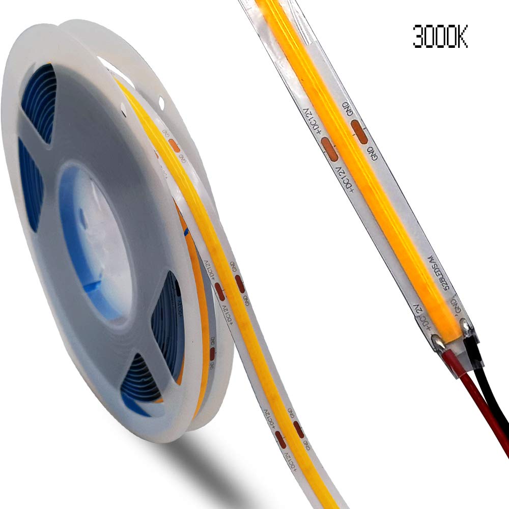 weisuan-Tuodi DC 12V Premium COB LED Strip Flexible High Density Chips 90+ Ra 3000k White Lights 5m (Warm Light 3000K, 384 LEDsm)