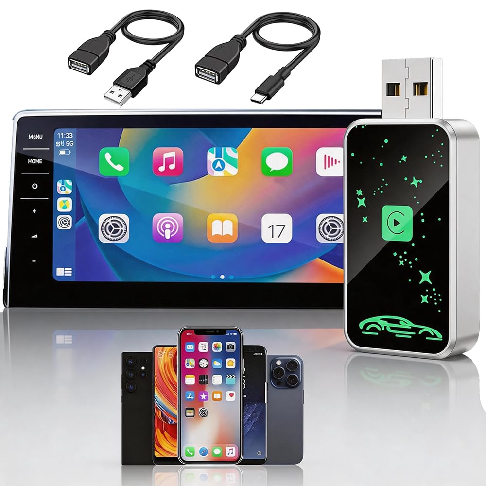 Mini Wireless Carplay Adapter for Apple for iPhone, 2026 Upgraded Convert Wired to Wireless Car Play Adapter,Fast Auto-Connect & No Latency