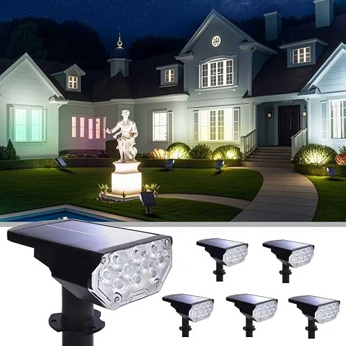 6 Pack Solar Spot Lights Outdoor Waterproof, 20 LEDs Bright Landscape Spotlights Dusk to Dawn, Cool White Adjustable Uplights for Yard Tree House