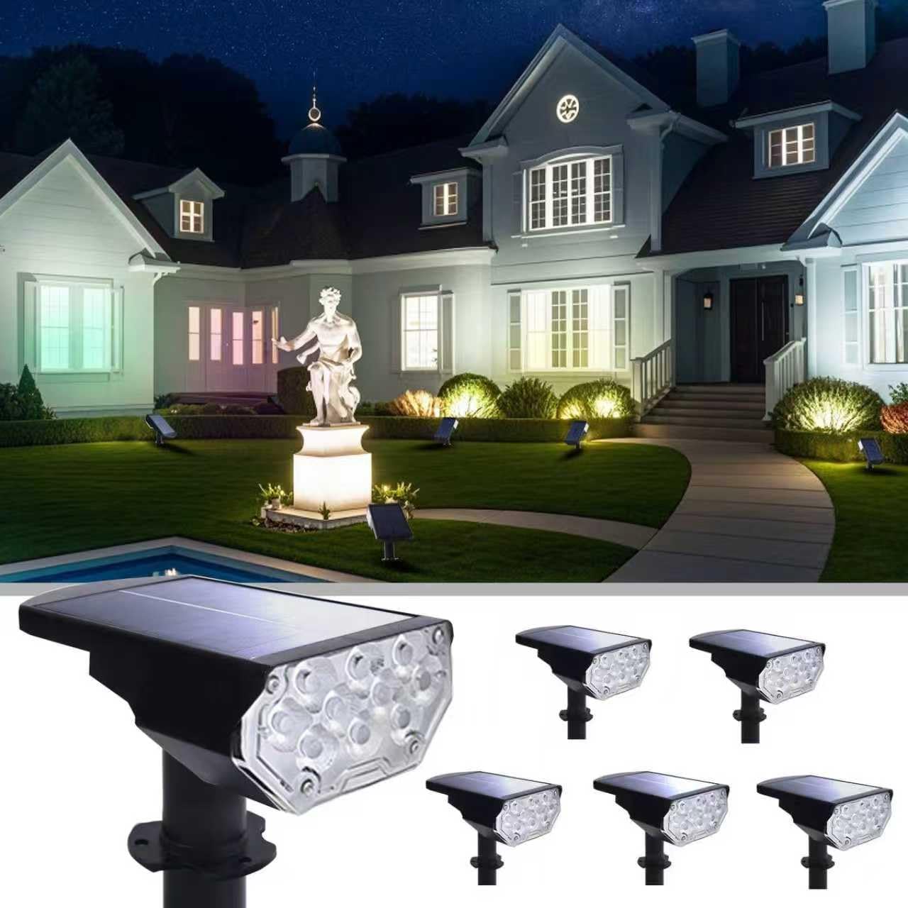 6 Pack Solar Spot Lights Outdoor Waterproof, 20 LEDs Bright Landscape Spotlights Dusk to Dawn, Cool White Adjustable Uplights for Yard Tree House