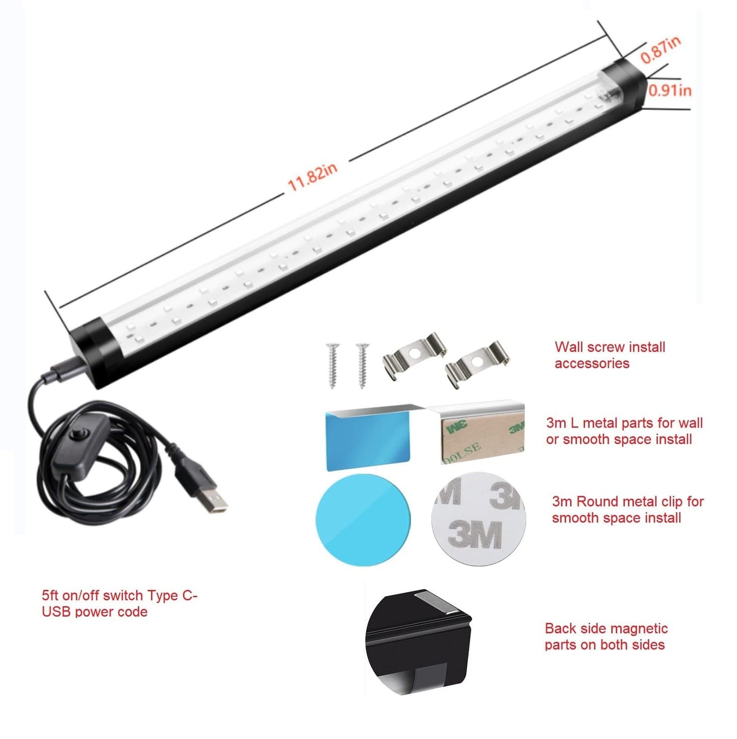 Black Light Bar 10W 1ft LED Blacklight for Fluorescent Tapestry Poster Body Paint Glow Party UV Strip Lights for Cabinet and Display Magnetic THLITURE