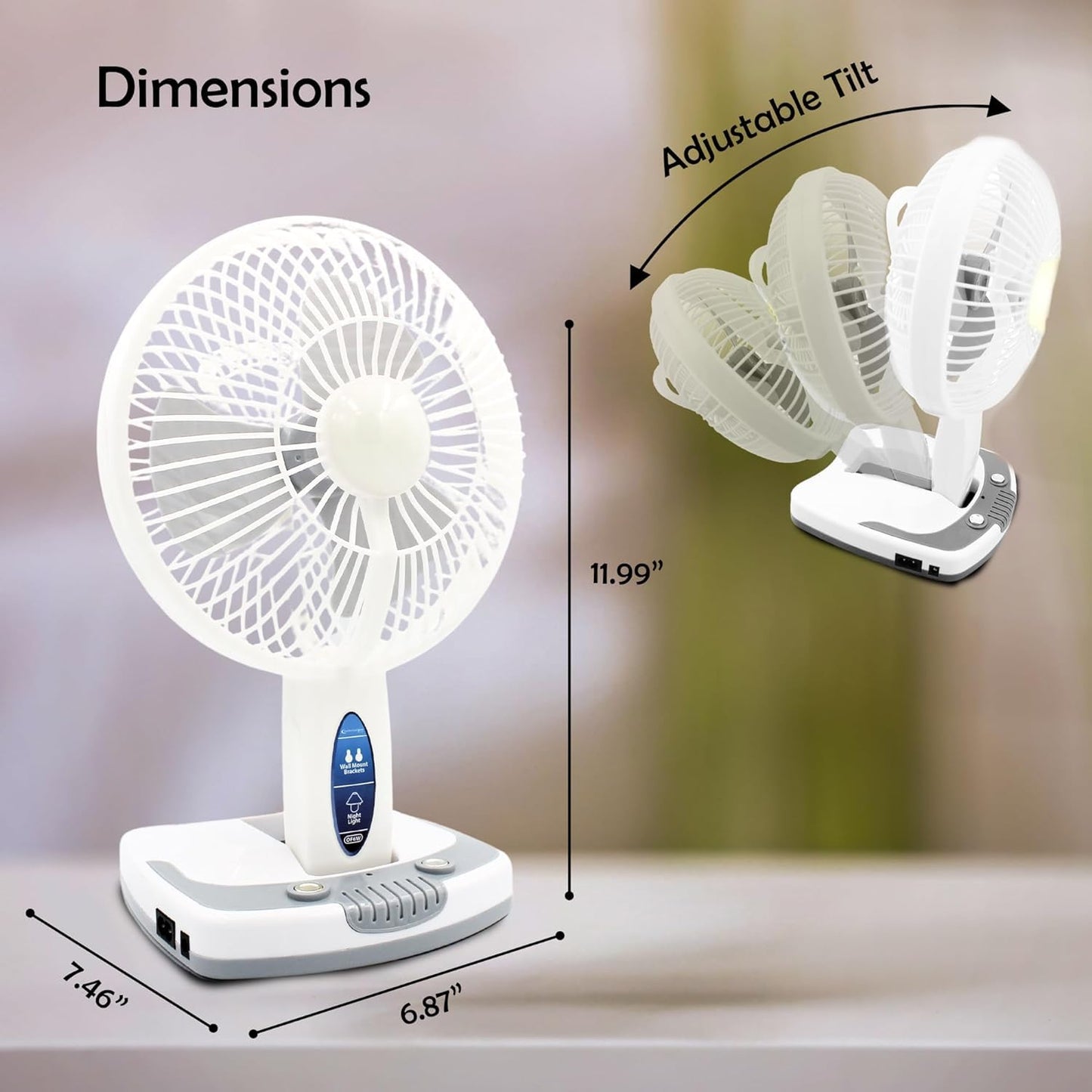 Technical Pro Adventure Series Rechargeable Desk/Wall Fan w LED Work Lamp