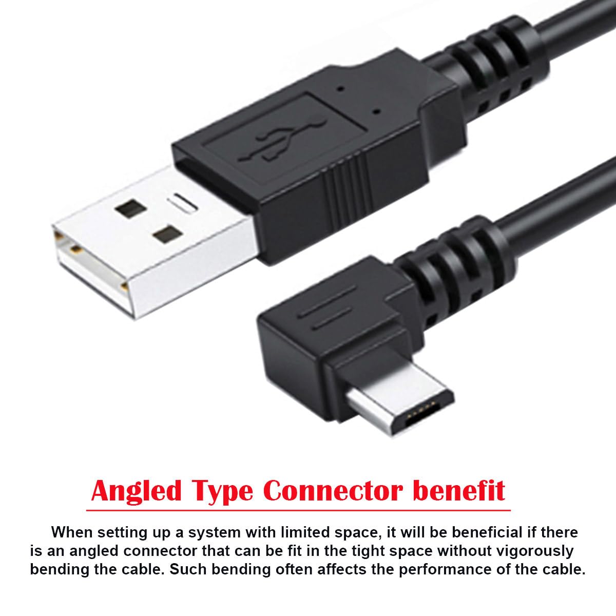 cablecc Right Angled 90 Degree Micro USB 5Pin to USB 2.0 Data Charge Cable for Phone Tablet 480Mbps Transfer Speed (100cm)
