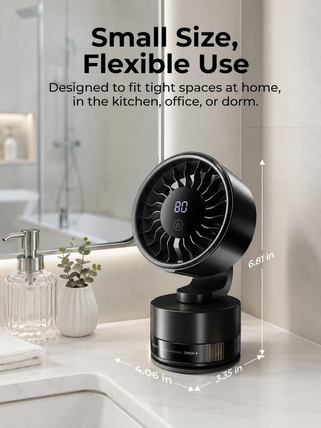 Rechargeable Suction Cup Bathroom Fan, 6 Speeds for Makeup and Skincare