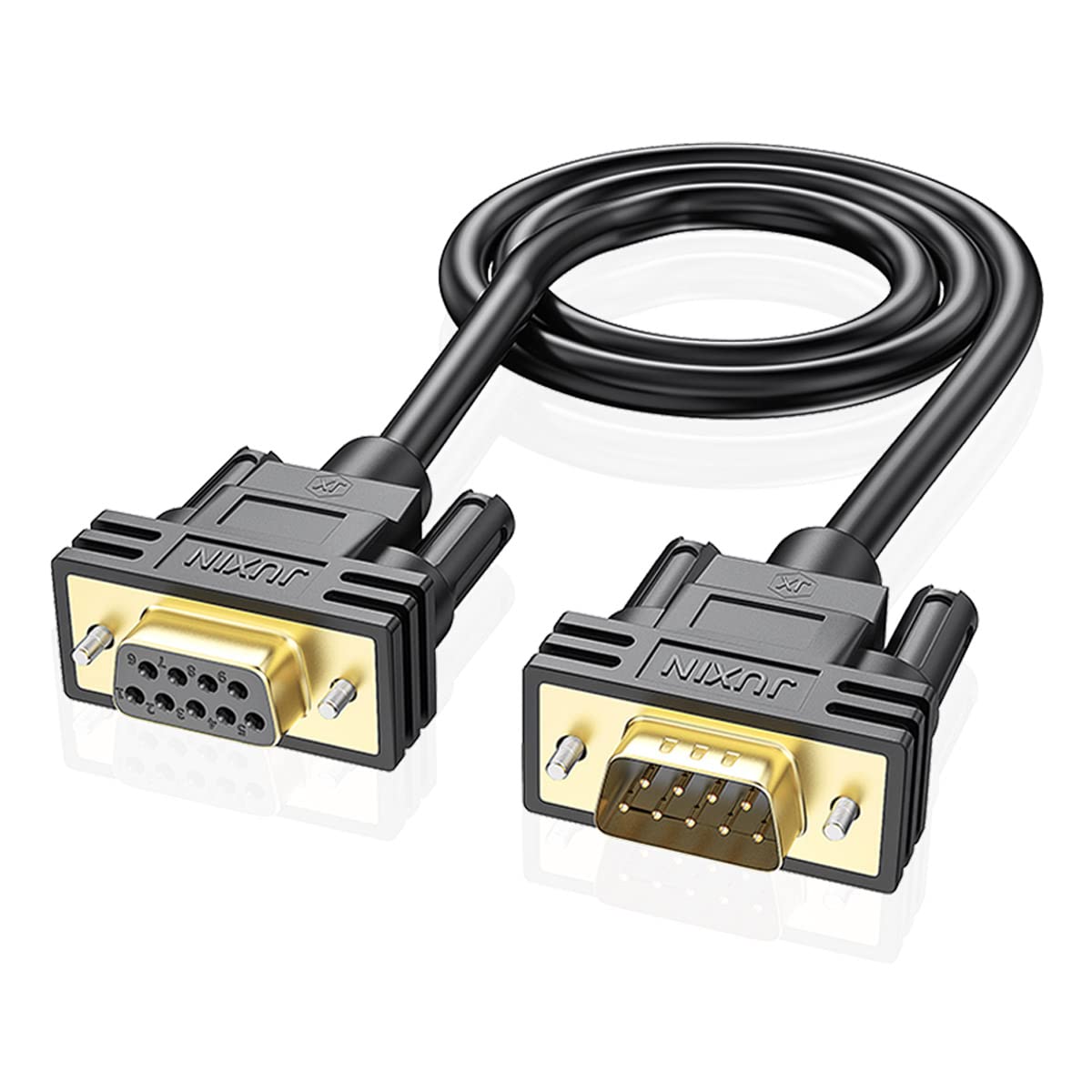 JUXINICE DB9 Male to Female Extension Serial Cable 6 Foot Double Shielded with foil and Braid, D-SUB 9 Pin RS232 RS485 Serial Shielded Cable 6FT