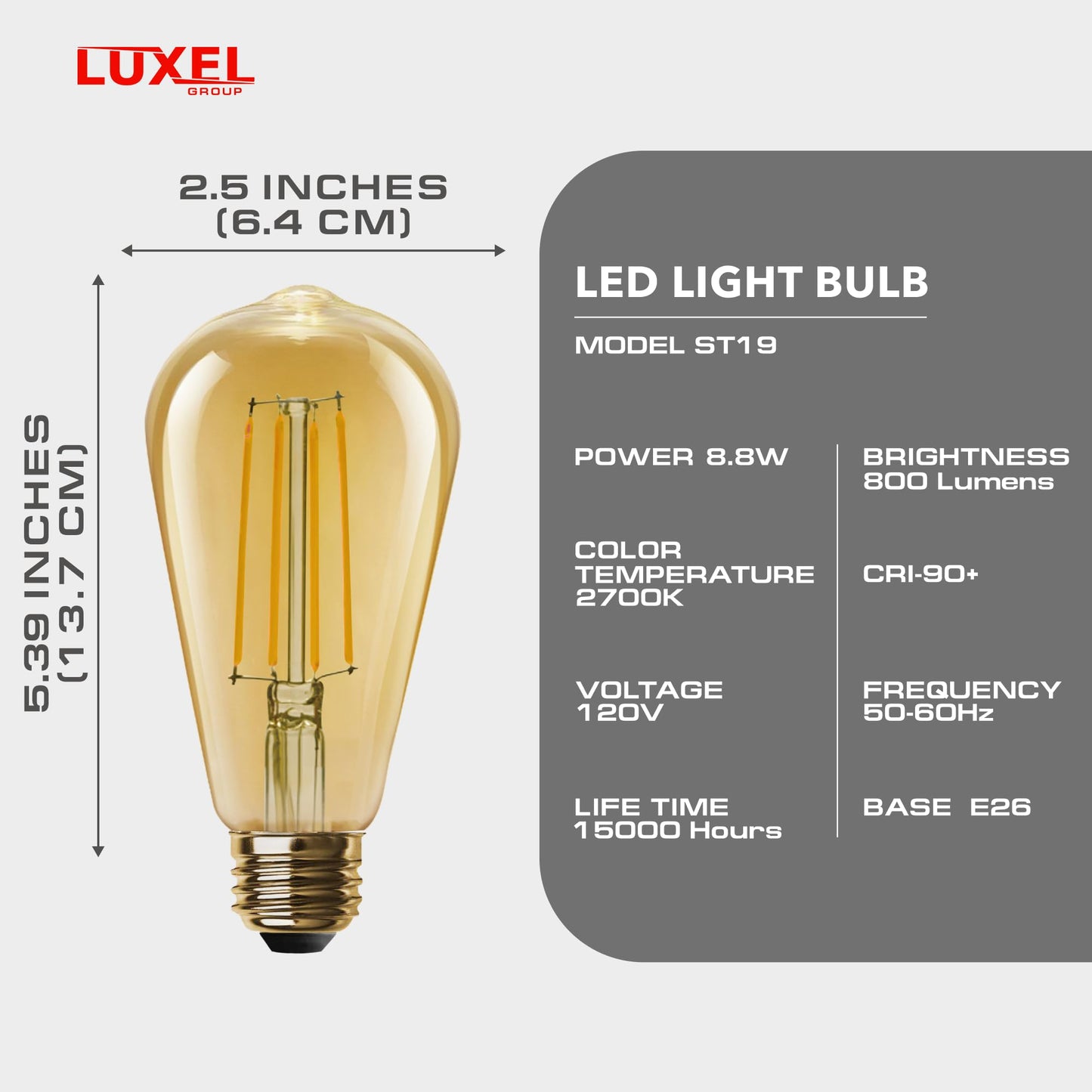 Vintage LED Edison Light Bulbs ST19 (ST64) 8.8W Equivalent 75W (Pack of 3)