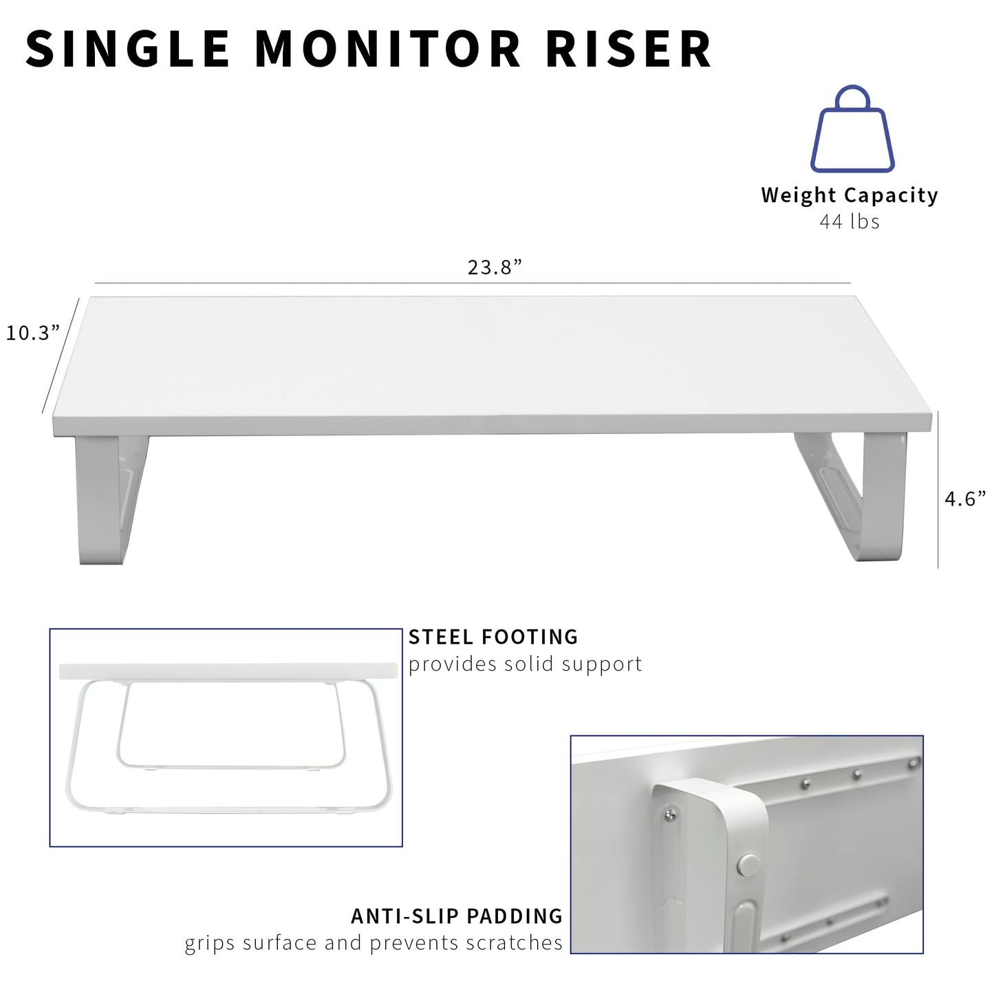 VIVO 24 inch Monitor Stand, Wood & Steel Desktop Riser, Screen, Keyboard, Laptop, Small TV Ergonomic Desk and Tabletop Organizer, White, STAND-V000D-W