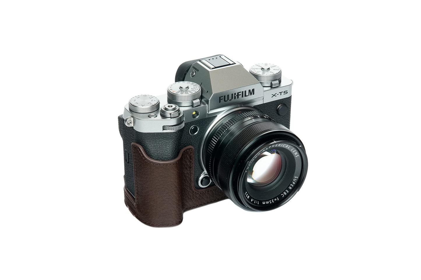 X-T5 Camera Case, BolinUS Handmade Genuine Real Leather Half Camera Case Bag Cover for Fujifilm Fuji X-T5 XT5 Camera Bottom Opening Version + Hand