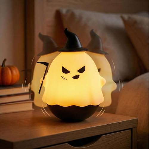 Cute Night Light for Kids, Silicone Roly-Poly Ghost Night Light with 3 Colors, Interactive Wobble Fidget Small Desk Lamp, Nursery Lamp Kawaii Room