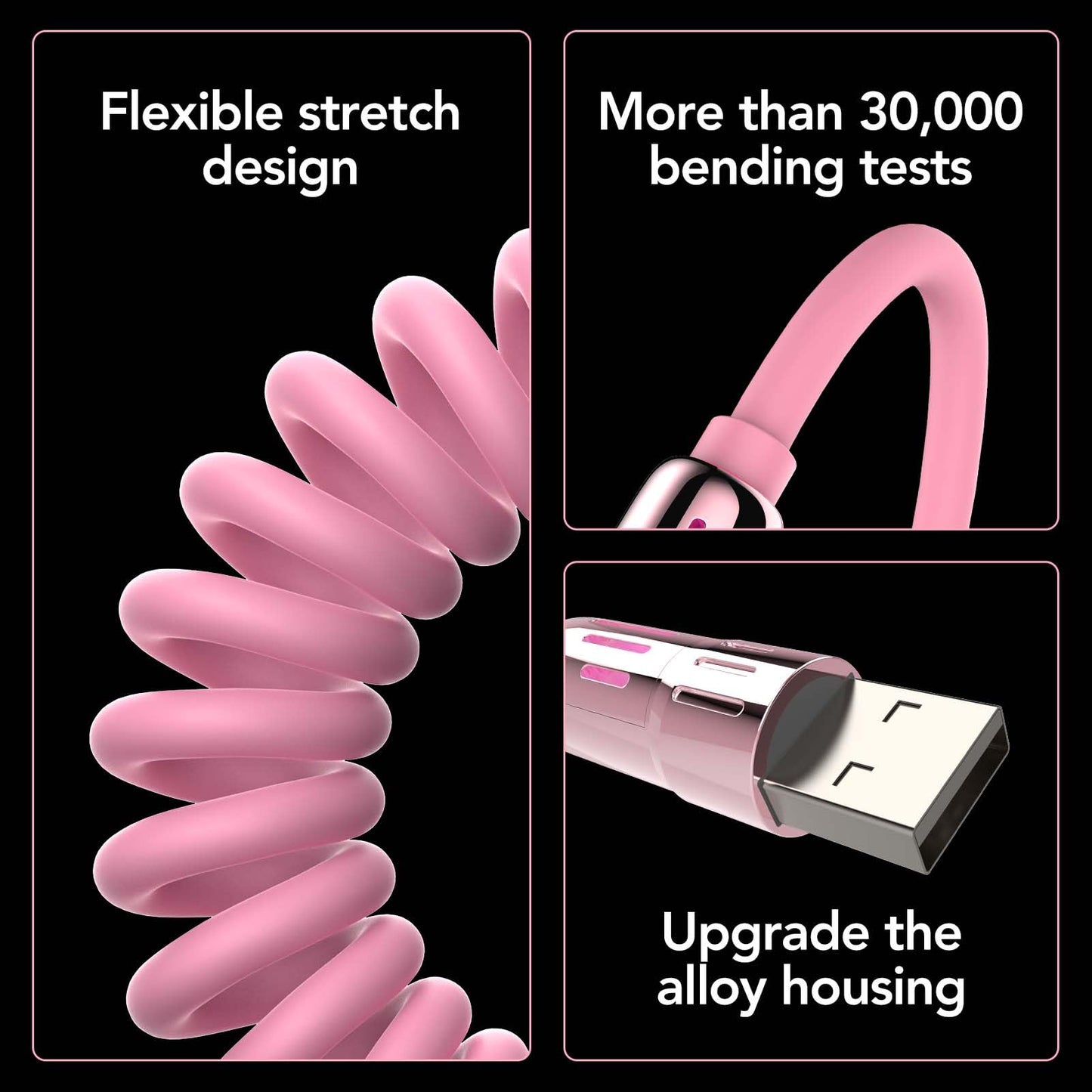MFish 4-in-1 Coiled Universal USB Charging Cable -MAX 240W Fast Charging/Charger Cord with Multi USB Port for iPhone 16/15 14 13 iPad Samsung iPad