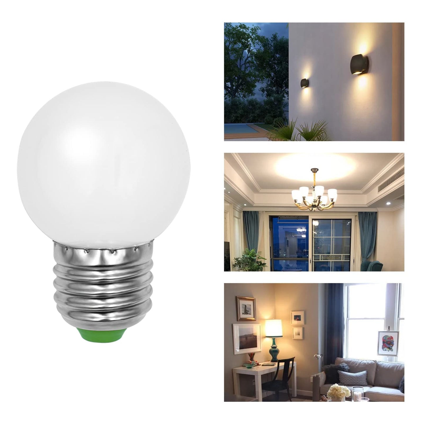 LFLAMPON G14 G45 Edison Globe Bulb 3W 120V Cool White 6000K 2-Pack