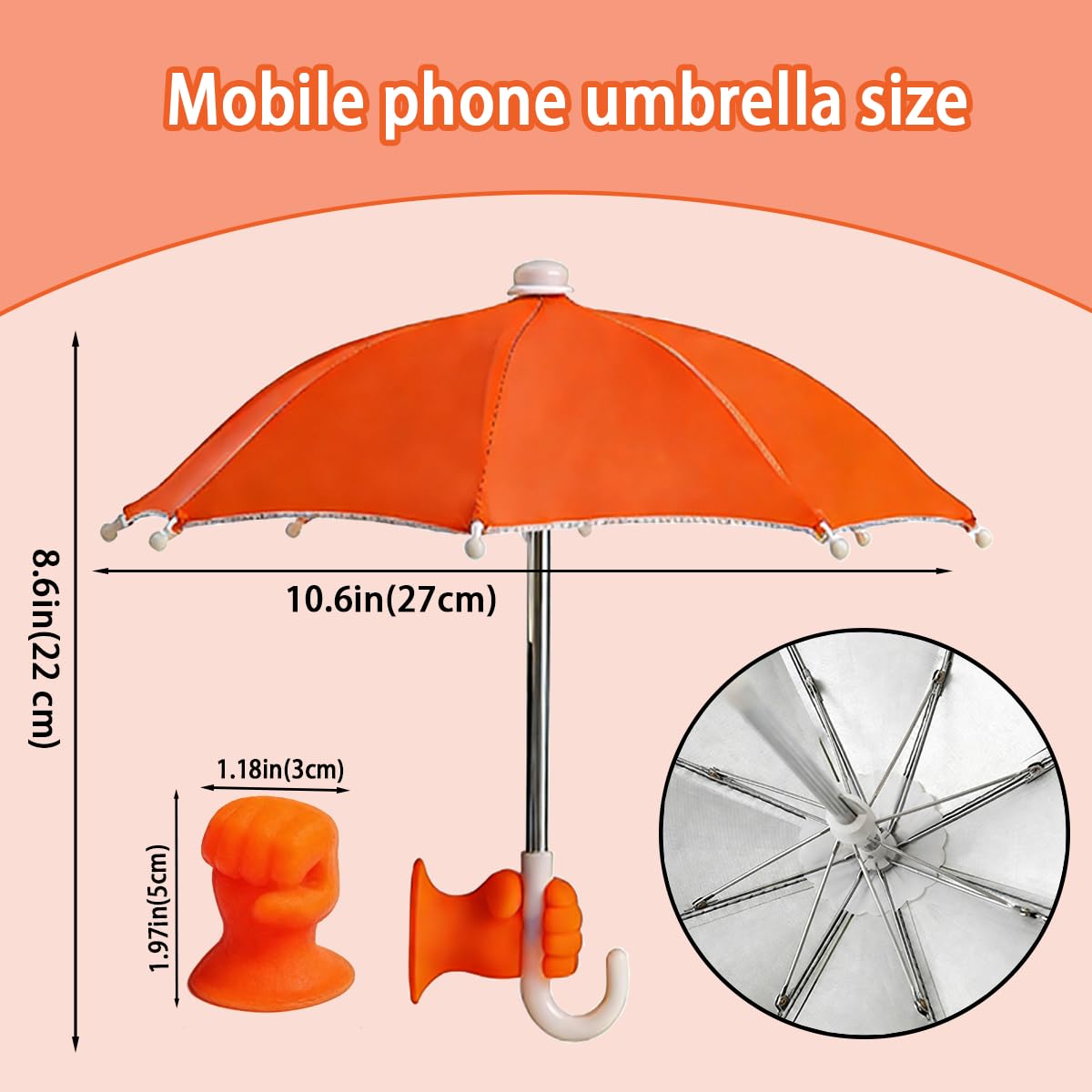 Cococheers Willorana Cell Phone Umbrella for UV Protection, 6 Sets Phone Umbrellas with Hand Style Suction Cup Adjustable for Beach Holiday