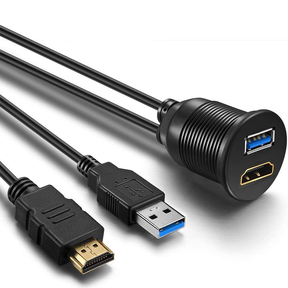 OBVIS USB3.0 and HDMI Mount Cable - USB3.0 and HDMI Extension Flush, Dash, Panel Mount Cable, for Car, Boat, Motorcycle (3 Feet)