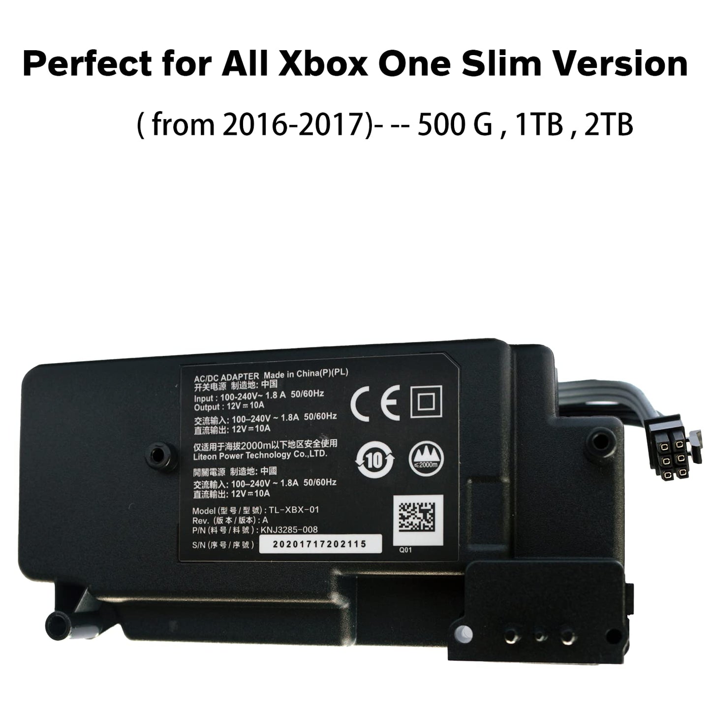 HELORD Ultimate Replacement Power Supply AC Adapter for Xbox One S (Slim) PA-1131-13MX / N15-120P1A 1681,Xbox 1 Power Cord:Part Number X943284-004
