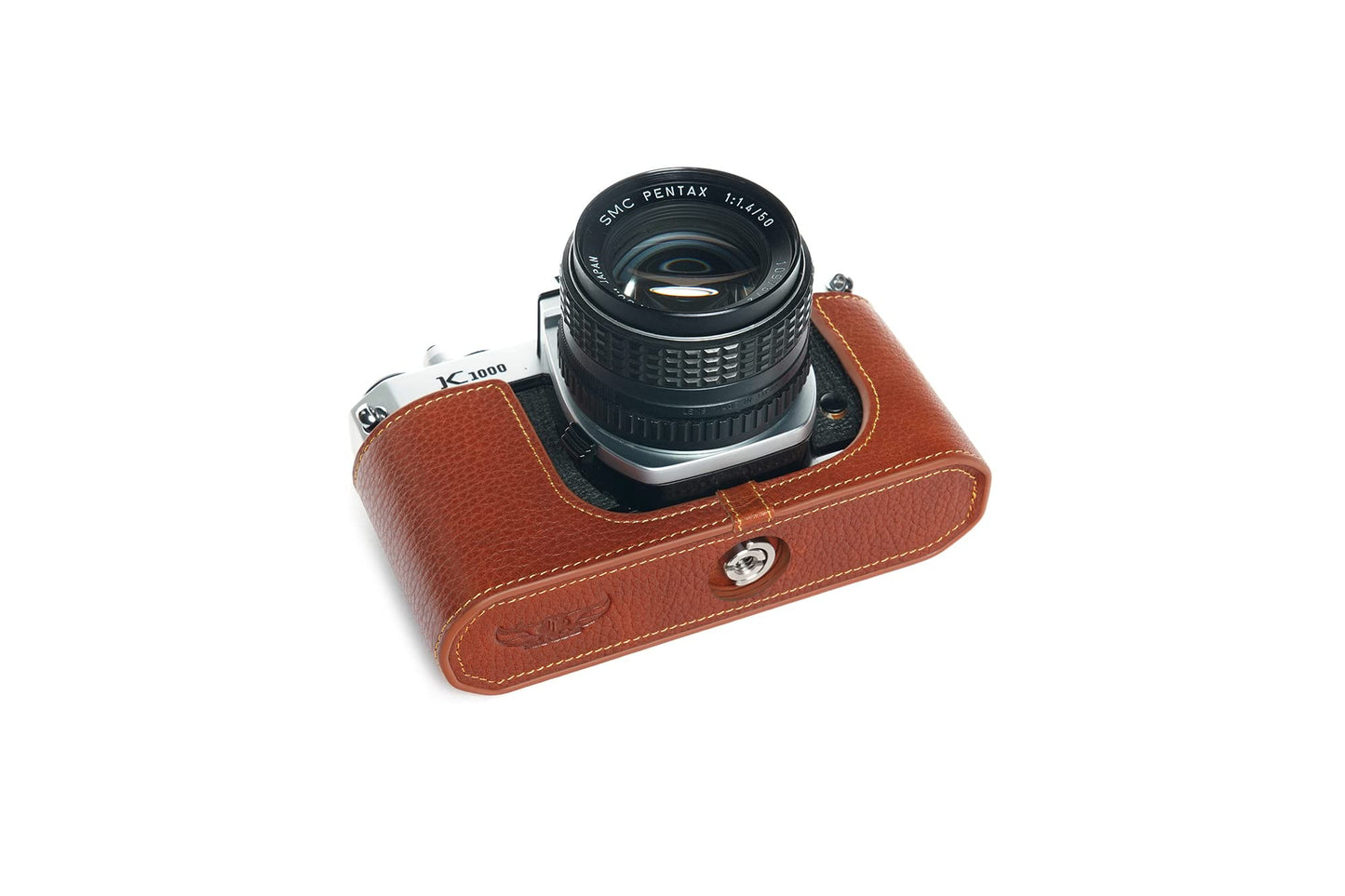 K1000 Case, BolinUS Handmade Genuine Real Leather Half Camera Case Bag Cover for Pentax Asahi K1000 Camera With Hand Strap (Brown)