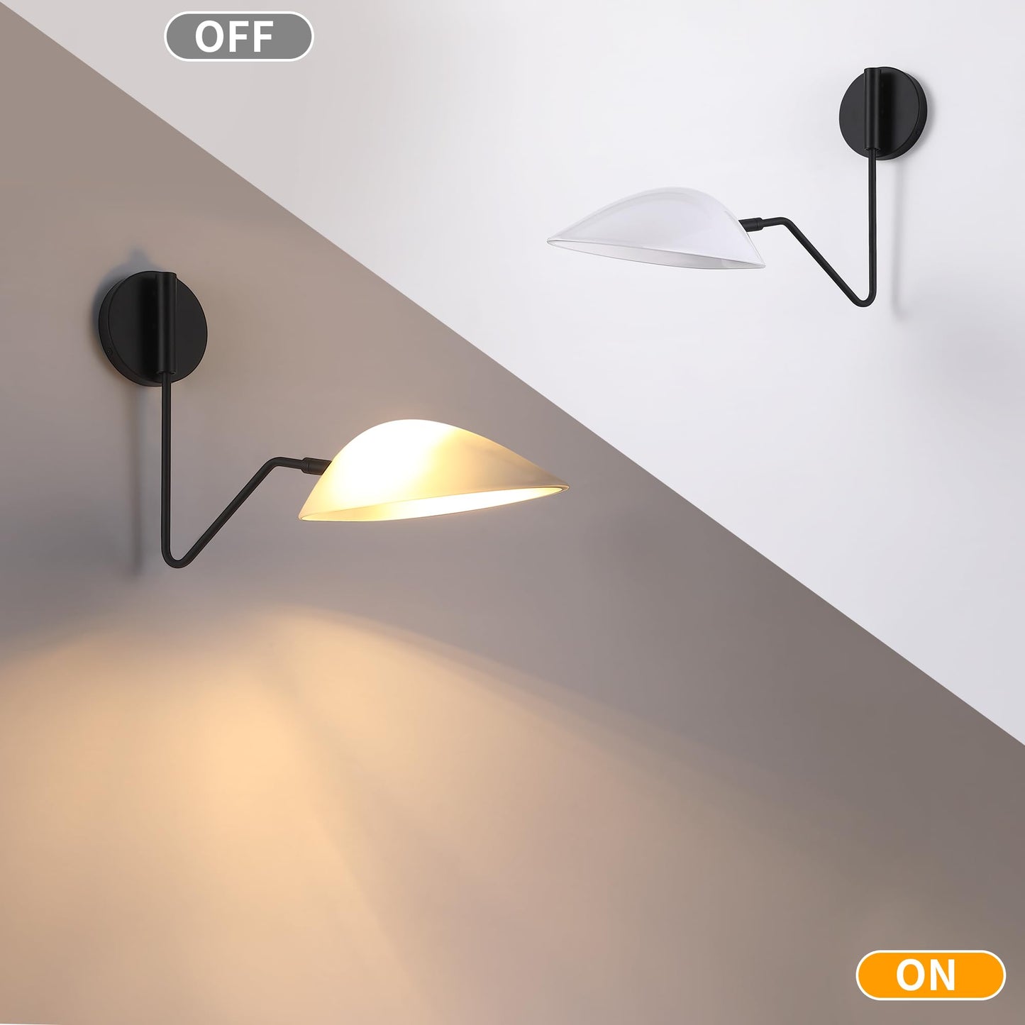 MEXO Adjustable Black Wall Sconce with Opal Shades, Flexible Directional Wall Light with Swivel & Tilt Function, Suitable for Bedrooms, Living Rooms