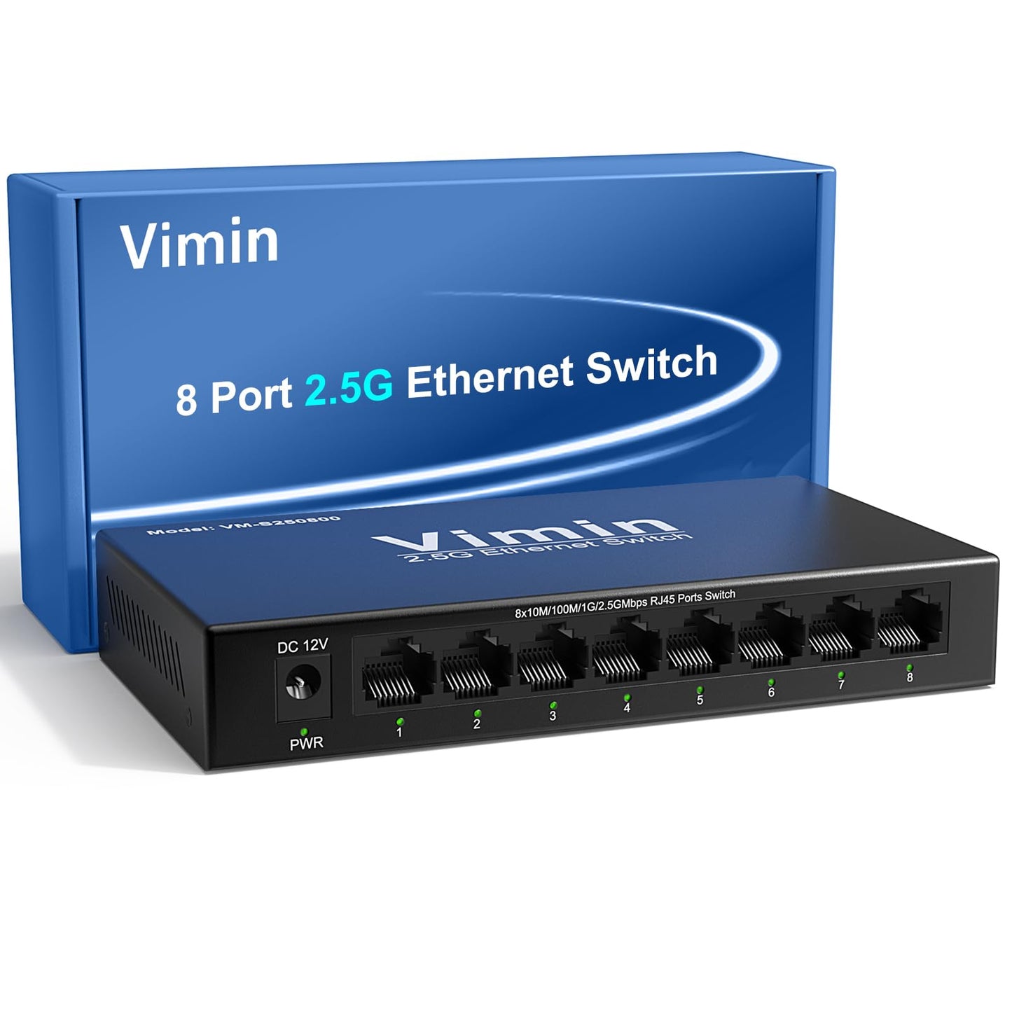 8-Port 2.5G Switch Unmanaged, 8 x 10/100/1000/2500Mbps RJ45 Ports, Plug & Play 2.5G Ethernet Switch, Metal Housing, Desktop/Wall-Mount, for Home