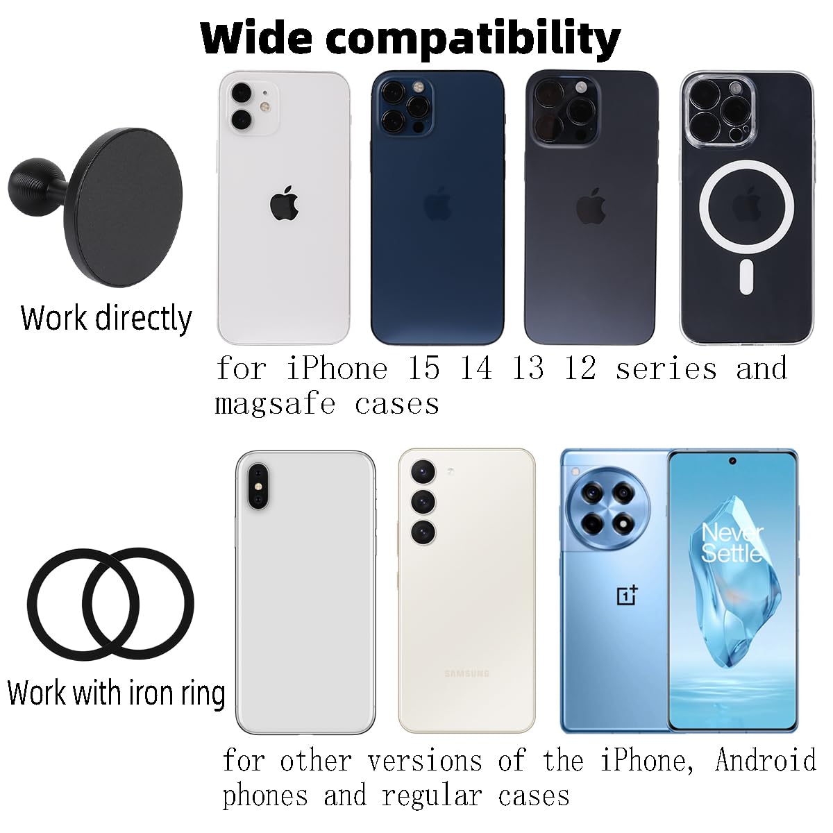 Super Magnetic Cell Phone Holder Base with 1" Ball for MagSafe iPhone 17 16 15 14 13 Series,Compatible with RAM mounts and Other B Size Ball Double