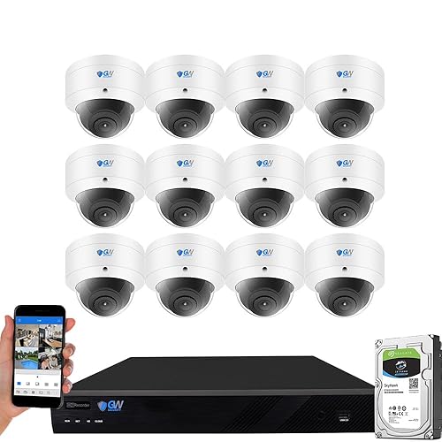 GW Security 16 Channel 12MP NVR UltraHD 4K Human/Vehicle Detection PoE Security Camera System with 12 x 8MP IP Microphone 135° FoV AI Dome Camera