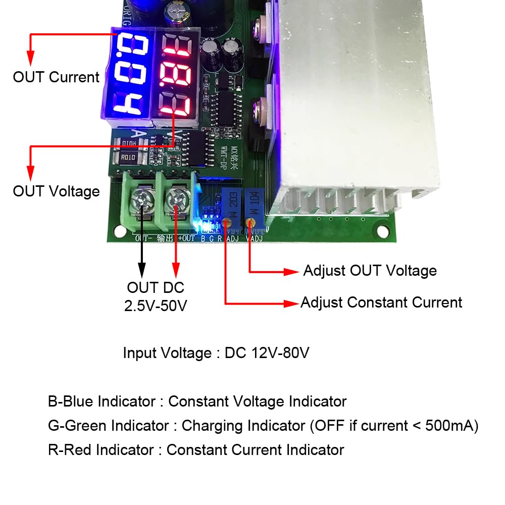 DONGKER Buck Converter,20A 600W Adjustable CVCC Buck Power Supply Module DC 12V-80V to DC 2.5V-50V with Voltage & Current Dual Display Screen
