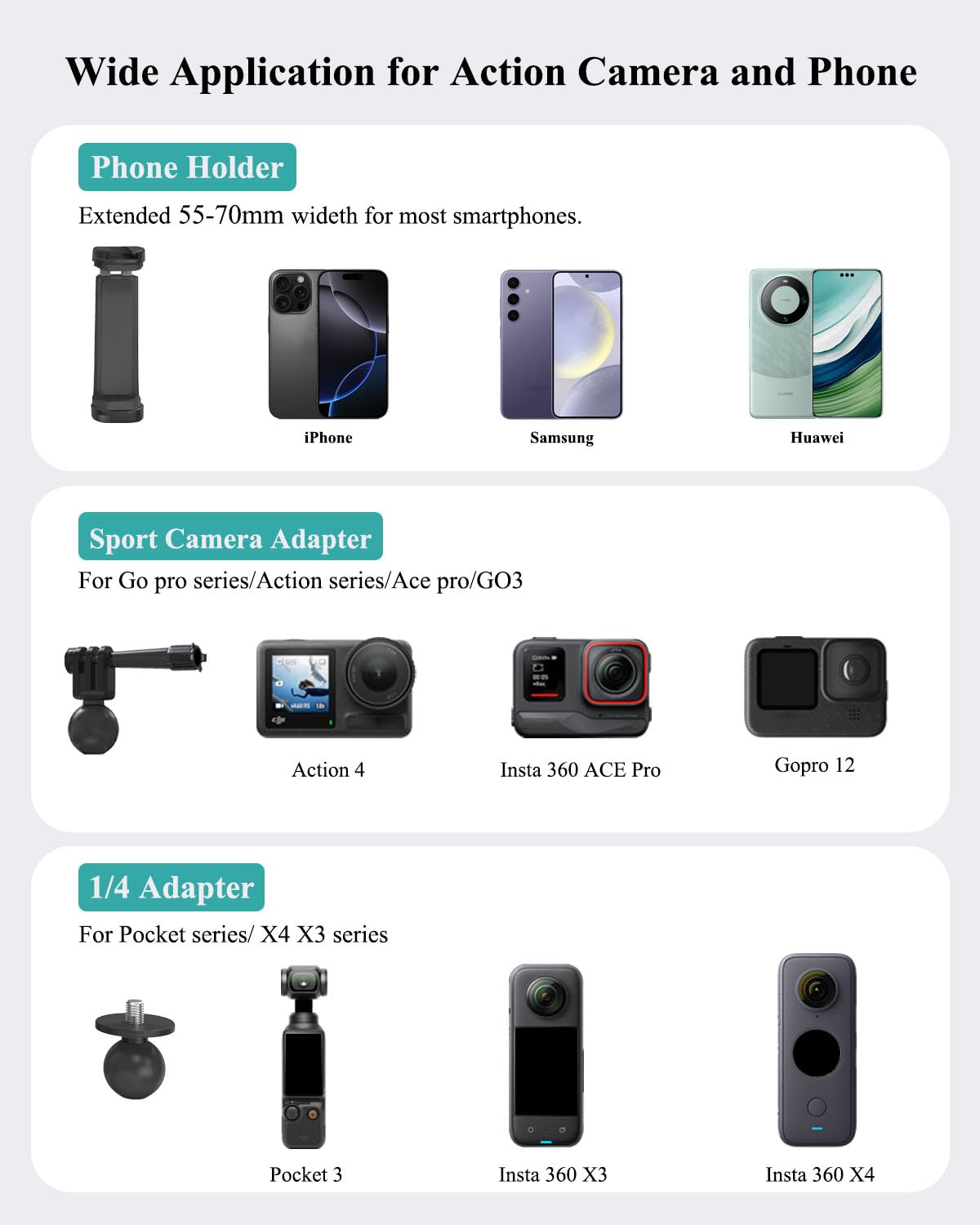 VVNTVEE Car Camera Mount for Go pro,Metal Suction Cup Mount for Phone/Action Camera Hero 13 12 Pocket 3 Action 5 Pro Action 4 3 X4 X3 with 360°
