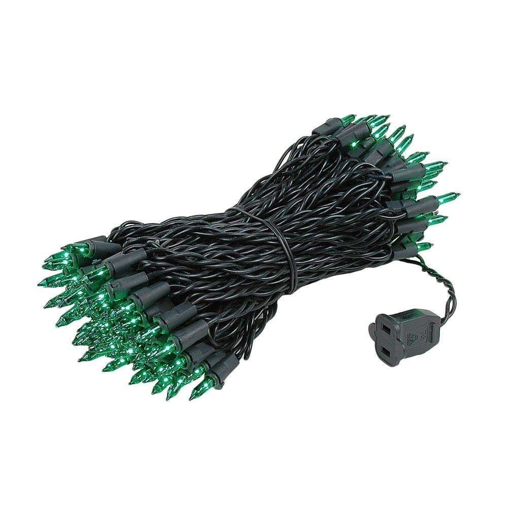 Novelty Lights 50 Feet 100 Bulbs Traditional Incandescent Mini Lights, Green on Black Wire with 6" Spacing, Commercial Grade and UL Listed