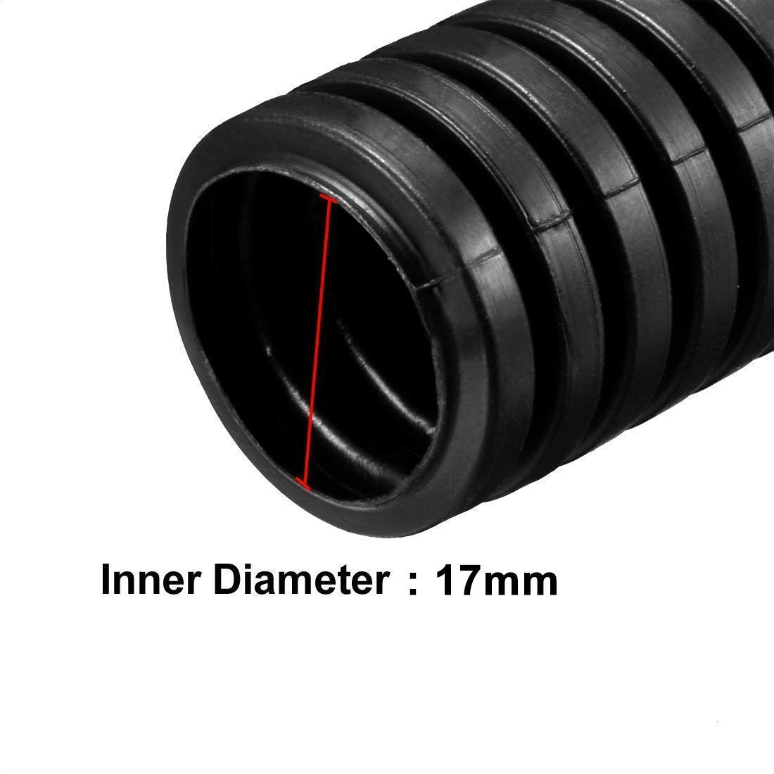 YXQ 16Ft 17mm ID Corrugated Tubing PE Plastic Bellows Pipe Preservative Flexible Tube Wire Loom Black for Electric Conduit Liquid Cable Cover Sleeve