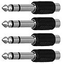 CESS 6.35mm 1/4 Inch Stereo TRS Male Plug to RCA Female Jack Silver Adapter Connectors - 6.35mm Stereo Male to RCA Female (4 Pack)