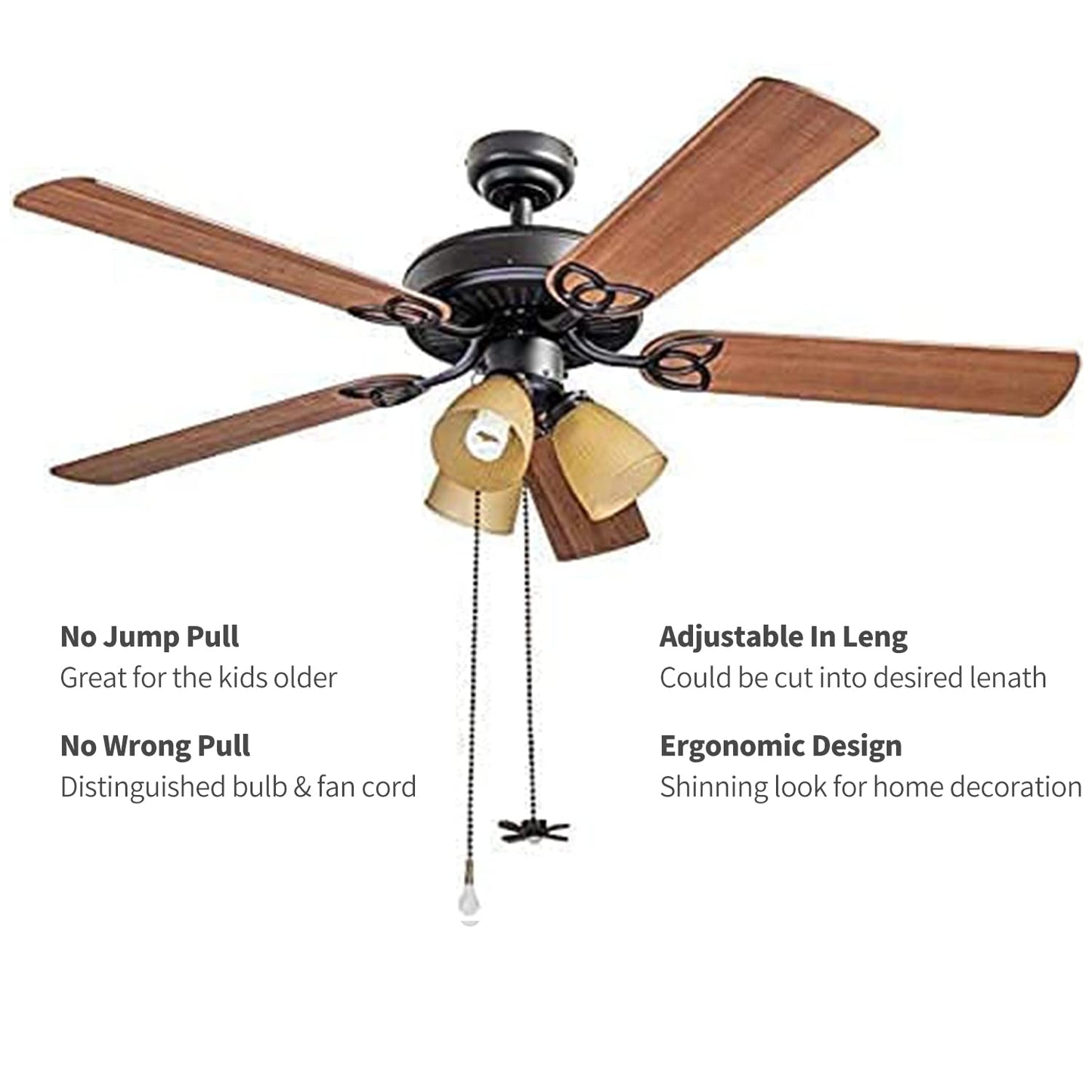 Ceiling Fan Pull Chain Extender, ???? ???????? Extra Long with Decorative Frosted Glass Bulb and Fan Cord,Fit All Standard 3mm Diameter Ceiling Fans