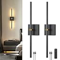Joossnwell Battery Operated Wall Sconces Set of 2, Rechargeable Wall Light Wireless with Remote, Modern Wall Lamp 360° Rotate, Black 3CCT Sconce Wall