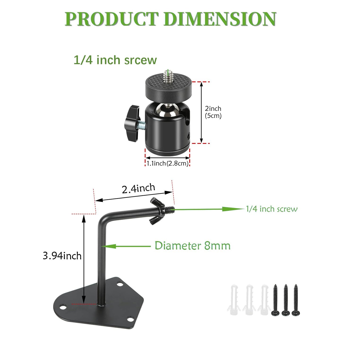 Heavy Duty Camera Wall Mount Bracket, 360 Cam Mount with 1/4 Inch Thread, Metal Security Camera Mounts, Camera Holder for Surveillance Cameras, Solar