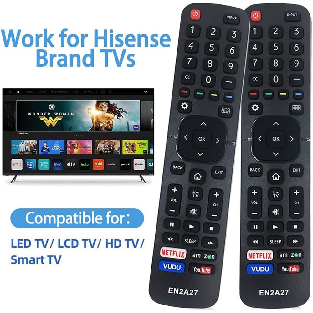 SMATAR Replacement for Hisense Remote, EN2A27 Remote Control for Hisense Smart TVs EN2A127H EN2A27HT EN2AN27H EN2AS27H EN2D27 EN33924HS EN33925A