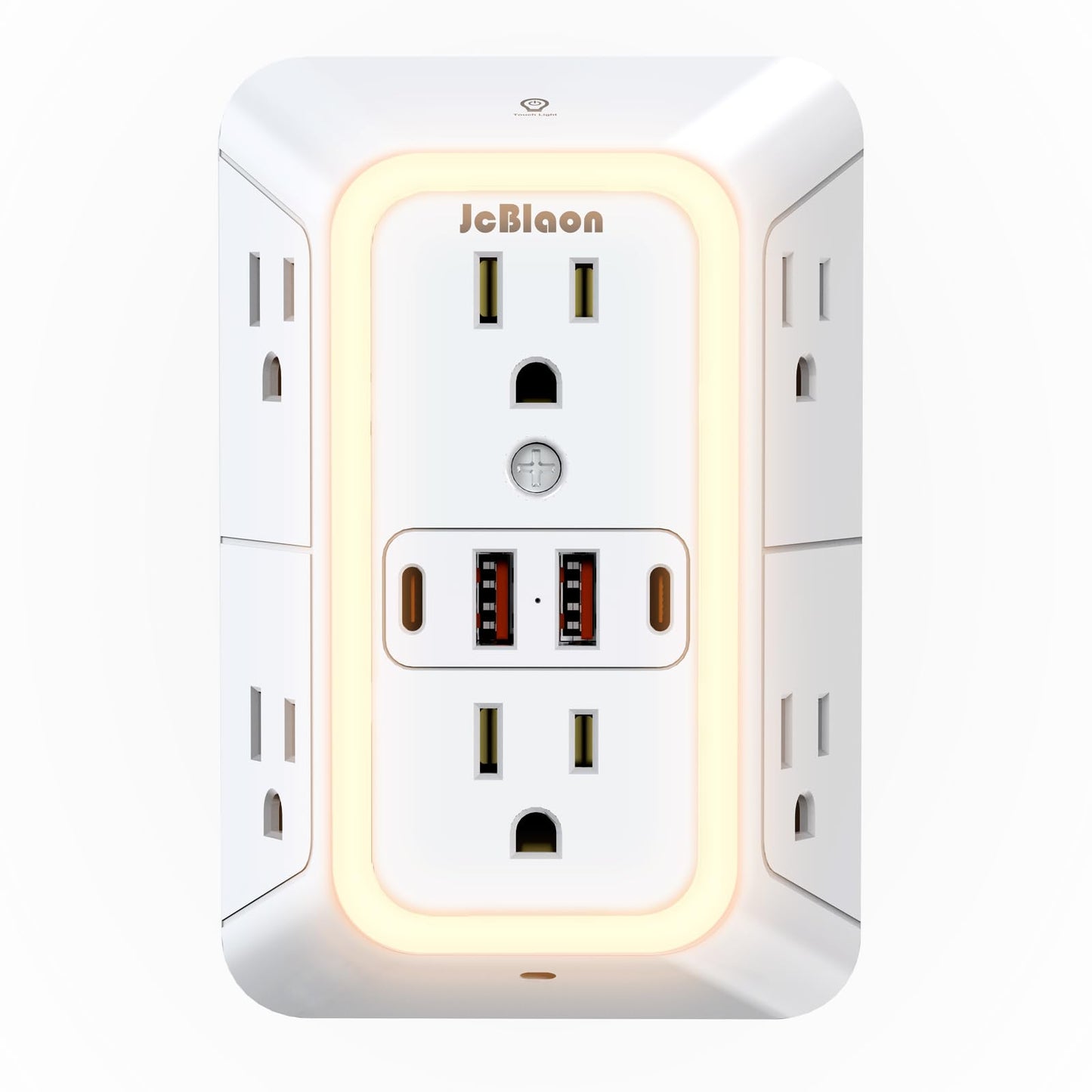 Wall Outlet Extender with Night Light, Power Plug Adapter 6 Outlet Extender with 4 USB Charging Ports 1050J Power Strip Multi Plug Adapter Spaced