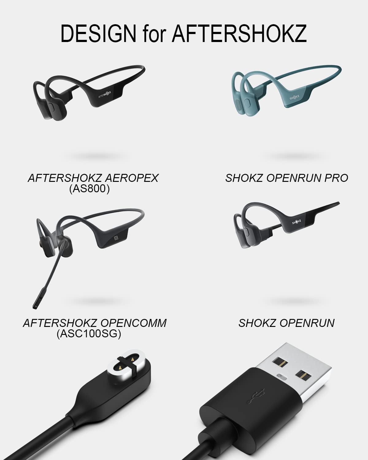 Bicmice 3.3Ft Charging Cable for SHOKZ OpenRun/OpenRun Pro/OpenRun Mini/OpenRun Pro Mini/OpenComm/OpenComm 2 Bluetooth Headphones,USB Charger Cord