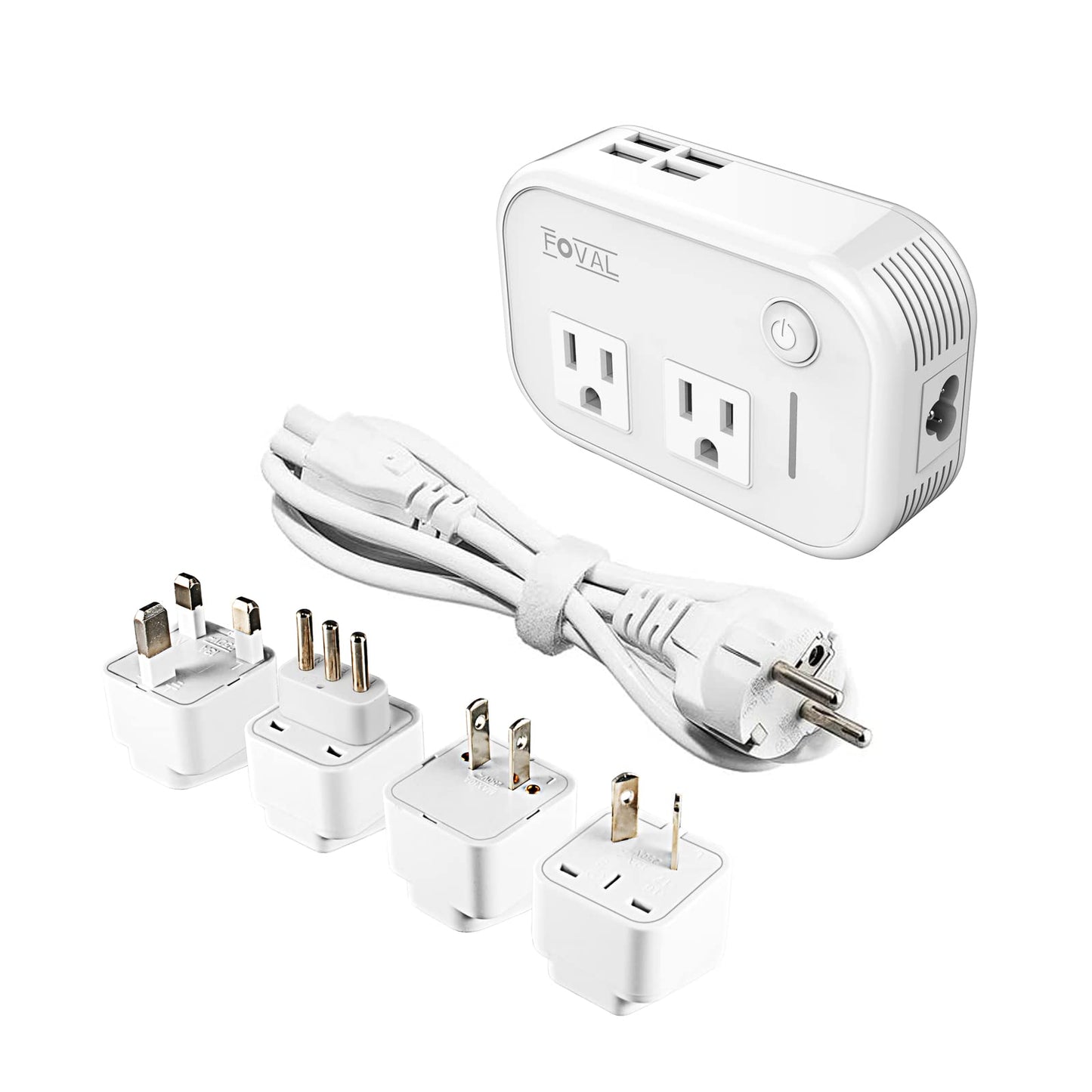 FOVAL Power Step Down 220V to 110V Travel Voltage Converter International Power Adapter for Hair Straightener/Curling Iron with 4-Port USB Charging…