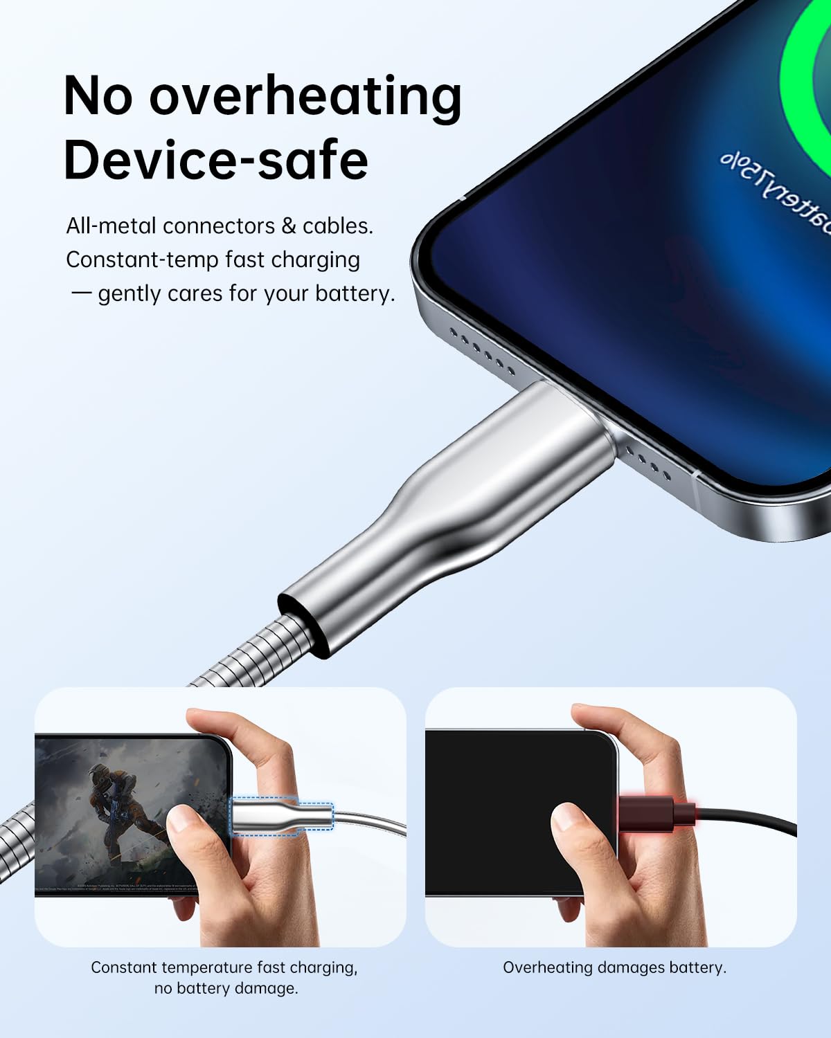 6.6FT Chew Proof iPhone Charging Cable - MFi Certified Metal Lightning Cable, Metal Cat & Dog Chew-Proof iPhone Charging Cord with 3A Fast Charging…
