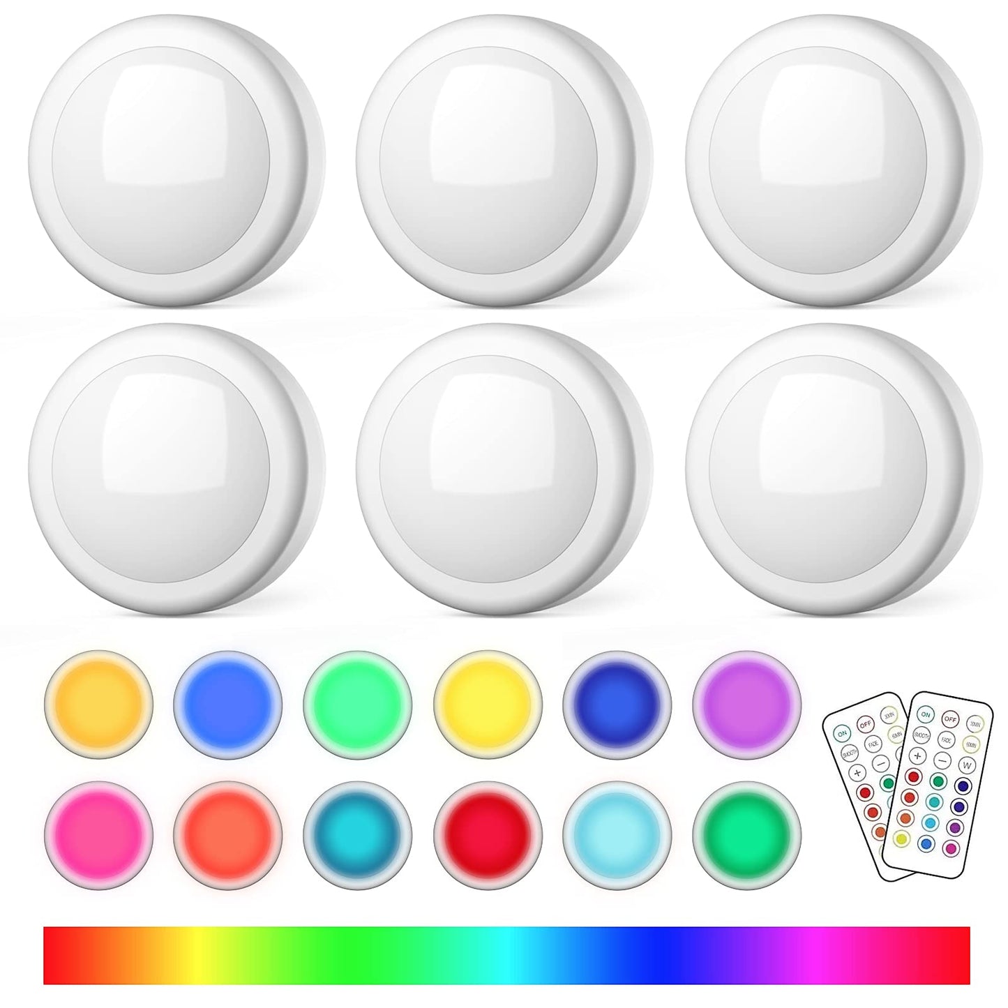 SEMSMOKS LED Puck Lights with Remote, AA Battery Powered Operated, 6 Pack