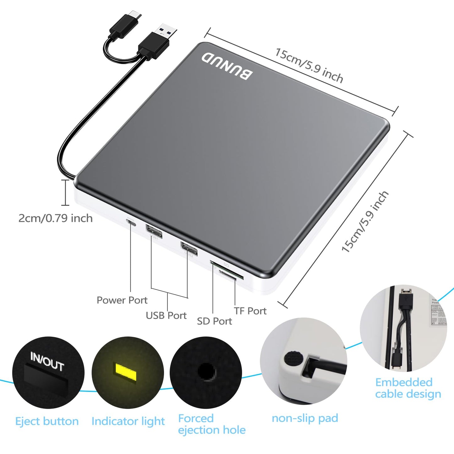 External DVD Drive, USB C Superdrive for Apple USB 3.0 DVD Burner Reader for Mac, Portable CD +/-RW Drive External DVD Player for Laptop MacBook