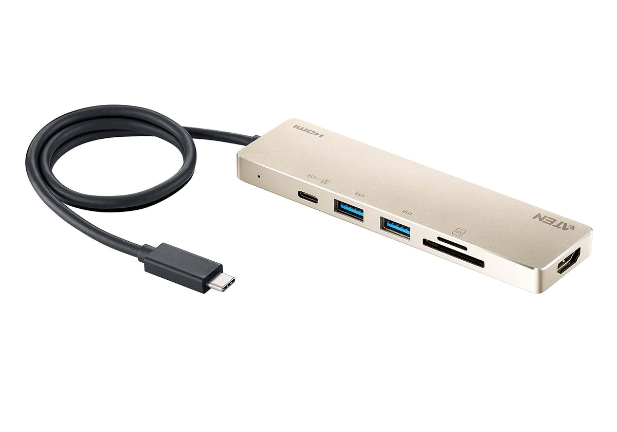 ATEN UH3239 4K 6 Ports USB C 6-in-1 Portable Mini Docking Station USB C Port Thunderbolt 3, HDMI, SD, Micro SD Card, USB 3.2 60W PD 2.0 for Laptop