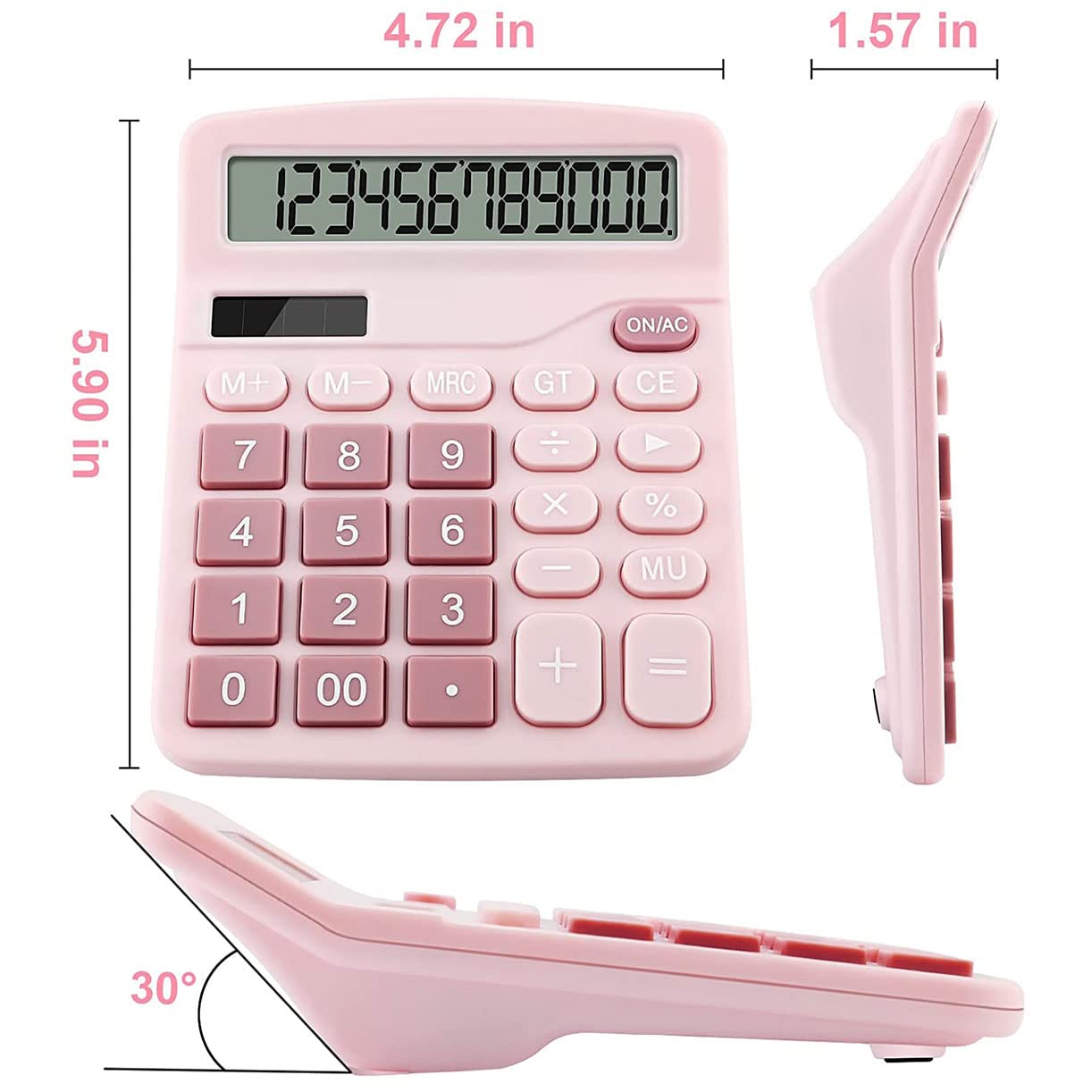 Podokas Office Calculators Desktop, 12-Digit Dual Power Cute Calculator with Large LCD Display Big Button for Office Home and School (Pink)