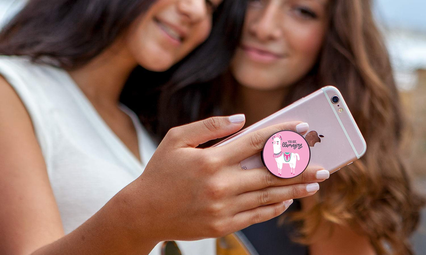 SpinPop Grip and Kickstand for Phones and Tablets - Pink LLAMAZING Llama