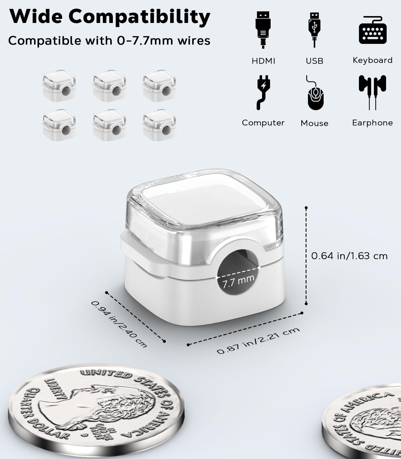 MoKo 6 Pack Magnetic Cable Clips, Under Desk Cable Management, Adhesive Magnetic Cord Holder, Magnetic Cord Organizer Wire Holder Keeper Organizer