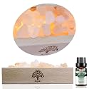 mlynkl Himalayan Pink Salt Lamp Diffuser with Wood Base - 300g Natural Salt, USB Powered, Warm Light & 10ml Gardenia Essential Oil Set