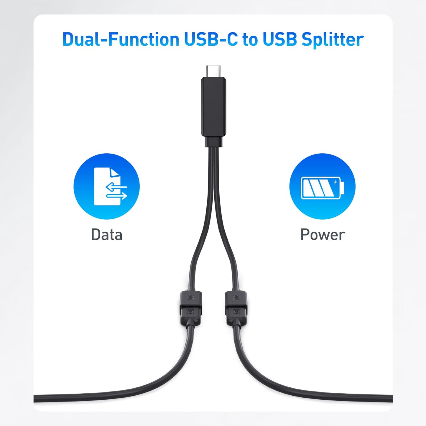 Cable Matters USB-C Male to Dual USBA Female Splitter 1 in 2 Out - 1ft, USBC to USB Splitter Hub with 480Mbps Data Transfer, BC 1.2 Charging Support