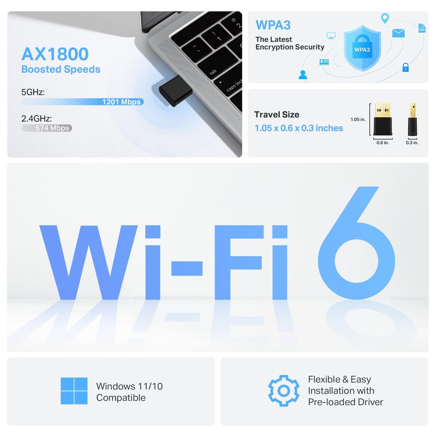 TP-Link Nano USB WiFi 6 Adapter for PC(Archer TX20U Nano)- AX1800 2.4G/5G Dual-Band Wireless Network Transceiver Adapter for Desktop PC, (Renewed)