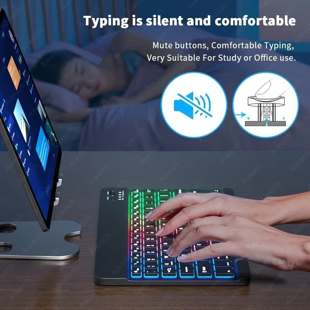 Ultra-Slim Lightweight Bluetooth Keyboard and Mouse Portable Mini Wireless Keyboard Rechargeable 7-Color Backlit for Apple iPad iPhone,Tablet iPhone