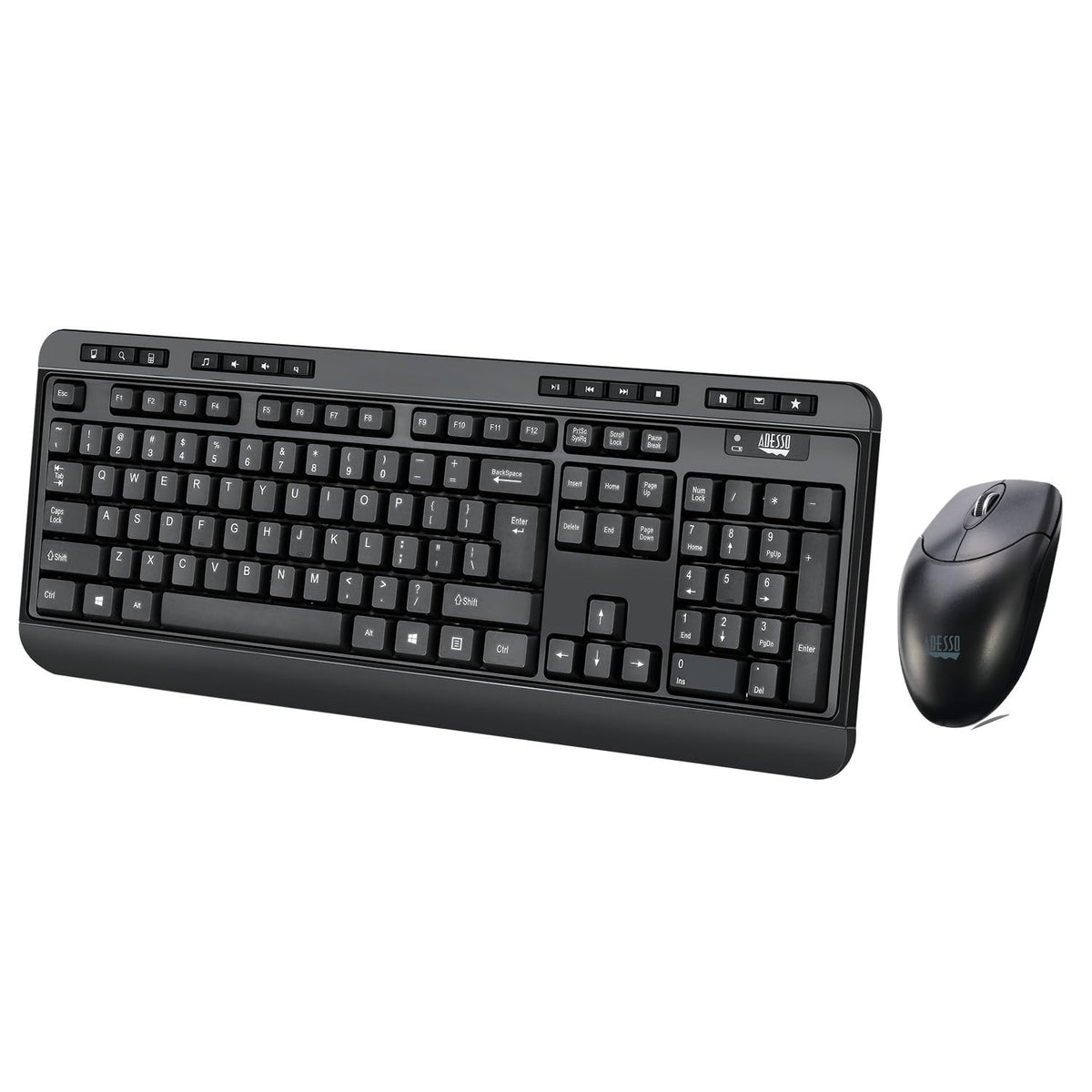 Adesso Wireless Desktop Keyboard and Mouse Combo 2.4 GHz RF Connectivity 104 Key US Layout Quiet Membrane Switches 14 Multimedia Hotkeys Optical