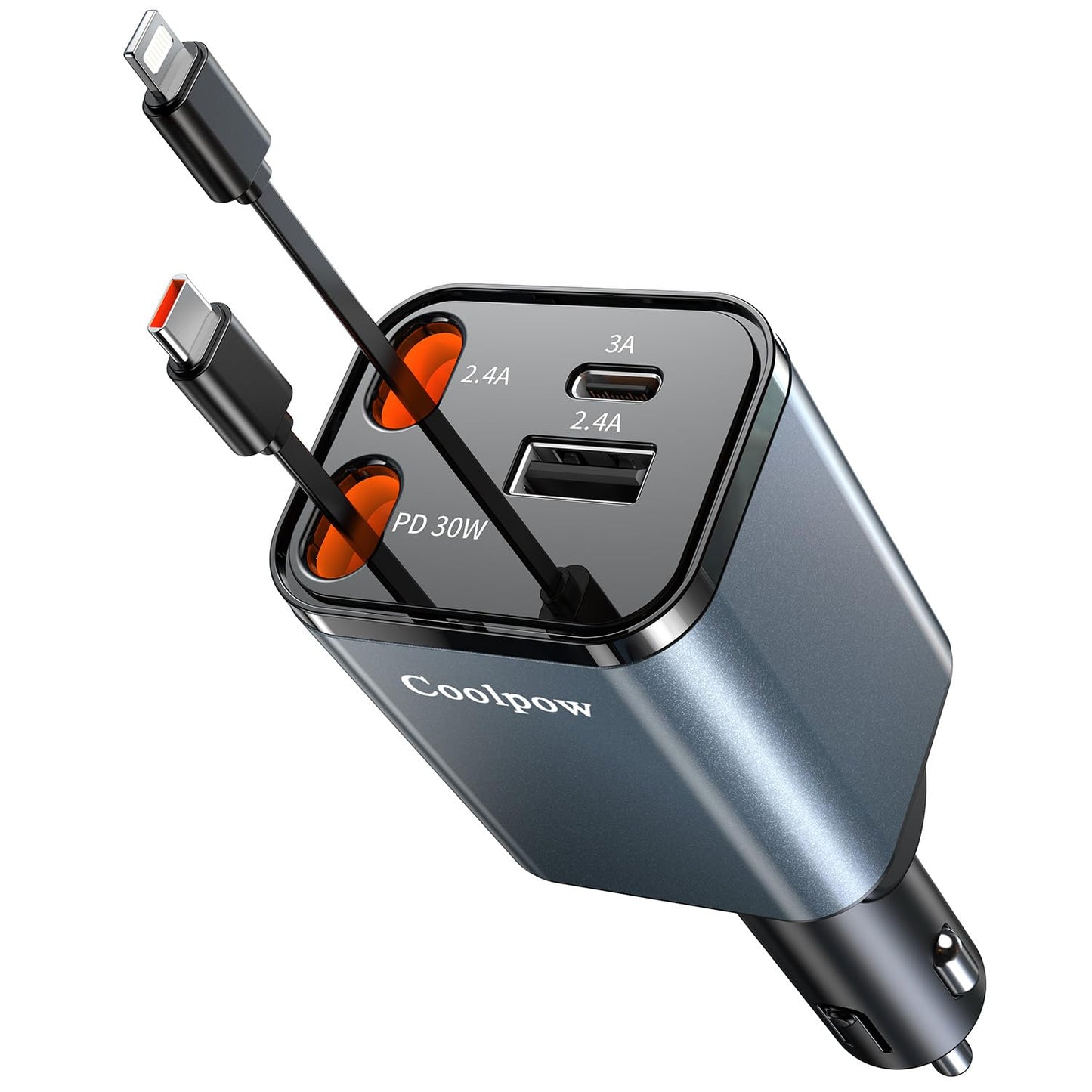 Retractable Car Charger, 4 in 1 USB C Car Charger Fast Charging?Durable Material? 69W Car Phone Charger Adapter with 2 Retractable Cables and USB